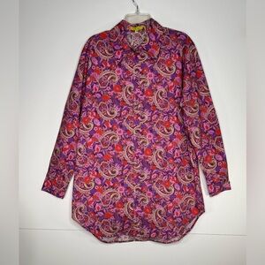 Tell Your Friends Revolve Pink Purple & Red Floral Paisley Shirt ‎ Sz M